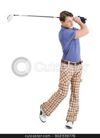 To use this stock image in your creative project, please select the size you need over to the right and click the "Add to Cart" button.
Your downloaded image will come with the Cutcaster watermark removed so don’t worry about the watermark you see on this page. Male golfer swinging his club stock photo, Photo of a male golfer in his late twenties finishing his swing with a driver.
by © Ron Sumners