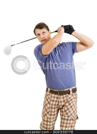 To use this stock image in your creative project, please select the size you need over to the right and click the "Add to Cart" button.
Your downloaded image will come with the Cutcaster watermark removed so don’t worry about the watermark you see on this page. Playing golf stock photo, Photo of a male golfer in his late twenties finishing his swing with a driver.
by © Ron Sumners