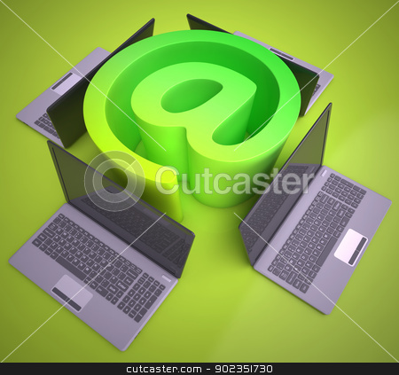 At Sign Laptops Shows Online Mailing Communication At Sign Laptops Shows Online Mailing Communication stock photo, At Sign Laptops Showing Online Mailing Communication by stuartmiles