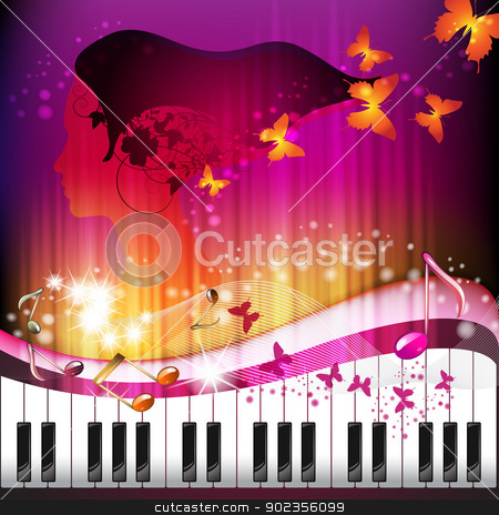 To use this stock image in your creative project, please select the size you need over to the right and click the "Add to Cart" button.
Your downloaded image will come with the Cutcaster watermark removed so don’t worry about the watermark you see on this page. Piano keys with portrait stock vector clipart, Piano keys with portrait woman, butterflies and stars by Merlinul