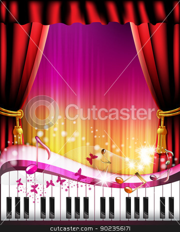 To use this stock image in your creative project, please select the size you need over to the right and click the "Add to Cart" button.
Your downloaded image will come with the Cutcaster watermark removed so don’t worry about the watermark you see on this page. Piano keys with red curtain stock vector clipart, Piano keys with red curtain, butterflies and stars by Merlinul
