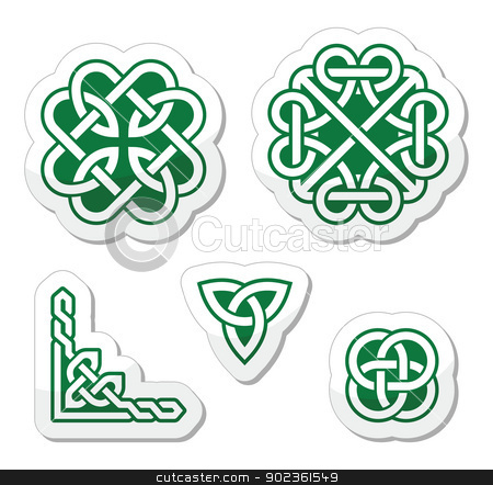 To use this stock image in your creative project, please select the size you need over to the right and click the "Add to Cart" button.
Your downloaded image will come with the Cutcaster watermark removed so don’t worry about the watermark you see on this page. Celtic green knots patterns - vector stock vector clipart, Set od traditional Celtic symbols, knots, braids as labels by Agnieszka Bernacka