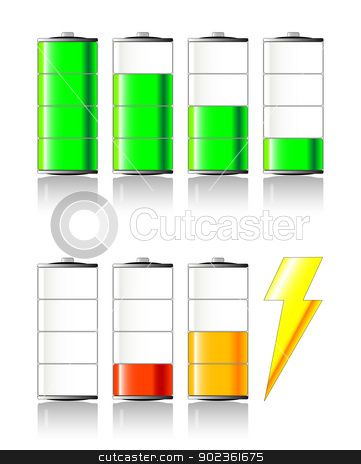 To use this stock image in your creative project, please select the size you need over to the right and click the "Add to Cart" button.
Your downloaded image will come with the Cutcaster watermark removed so don’t worry about the watermark you see on this page. Battery Charging stock vector clipart, A selection of 'battery charging' icons/symbols. by Kotto