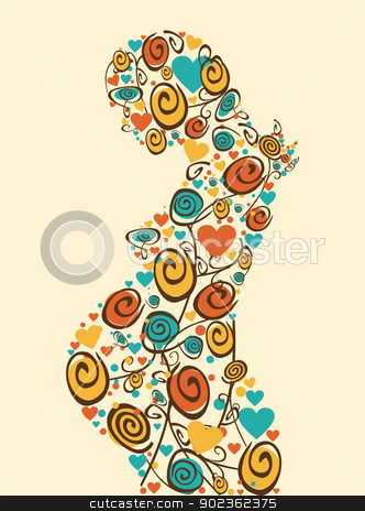 Spring love flowers mother Spring love flowers mother stock vector clipart, Spring pregnant woman flowers and hearts silhouette background. Vector file layered for easy manipulation and coloring. by Cienpies Design