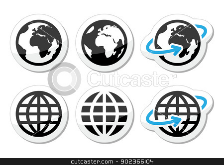 Globe earth vector icons set with reflection Globe earth vector icons set with reflection stock vector clipart, World, map of continents black and blue lables isolated on white
by Agnieszka Bernacka