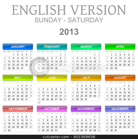 2013 calendar english version sun - sat 2013 calendar english version sun - sat stock photo, Colorful sunday to saturday 2013 calendar english version illustration by make