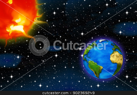 To use this stock image in your creative project, please select the size you need over to the right and click the "Add to Cart" button.
Your downloaded image will come with the Cutcaster watermark removed so don’t worry about the watermark you see on this page. Astronomy stock photo, planet earth and the sun on a background of stars for air space by Cochonneau