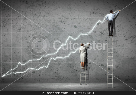 To use this stock image in your creative project, please select the size you need over to the right and click the "Add to Cart" button.
Your downloaded image will come with the Cutcaster watermark removed so don’t worry about the watermark you see on this page. businesspeople drawing diagrams on wall stock photo, businesspeople standing on ladder drawing diagrams and graphs on wall by Sergey Nivens