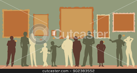 To use this stock image in your creative project, please select the size you need over to the right and click the "Add to Cart" button.
Your downloaded image will come with the Cutcaster watermark removed so don’t worry about the watermark you see on this page. Gallery color stock vector clipart, Editable vector silhouettes of diverse people at an art gallery or museum by Robert Adrian Hillman