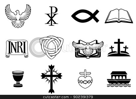 To use this stock image in your creative project, please select the size you need over to the right and click the "Add to Cart" button.
Your downloaded image will come with the Cutcaster watermark removed so don’t worry about the watermark you see on this page. Christian icon set stock vector clipart, A set of Christian icons and symbols, including dove, Chi Ro, fish symbol, bible, INRI sign, trinity christogram, cross, communion cup, ark and more by Christos Georghiou