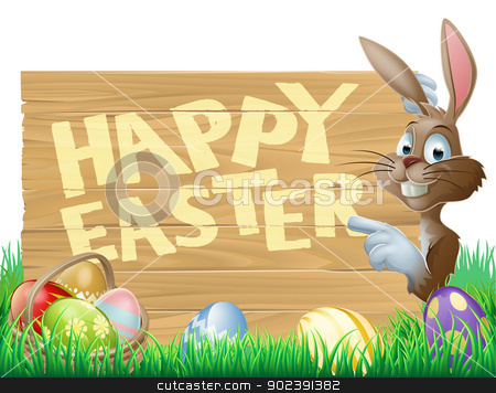 To use this stock image in your creative project, please select the size you need over to the right and click the "Add to Cart" button.
Your downloaded image will come with the Cutcaster watermark removed so don’t worry about the watermark you see on this page. Isolated Happy Easter Bunny stock vector clipart, Isolated illustration of a cute happy Easter Bunny pointing at a message reading Happy Easter by Christos Georghiou