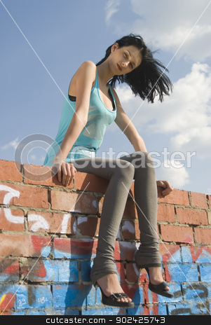 To use this stock image in your creative project, please select the size you need over to the right and click the "Add to Cart" button.
Your downloaded image will come with the Cutcaster watermark removed so don’t worry about the watermark you see on this page. Young woman on roof stock photo, Young woman resting on residential building roof by Aikon
