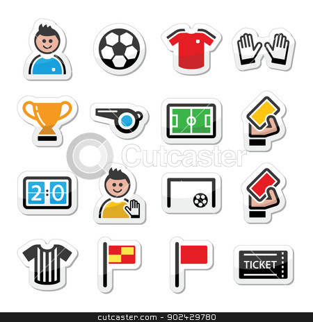 To use this stock image in your creative project, please select the size you need over to the right and click the "Add to Cart" button.
Your downloaded image will come with the Cutcaster watermark removed so don’t worry about the watermark you see on this page. Soccer / football vector icons set stock vector clipart, by Agnieszka Bernacka