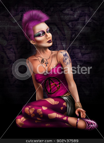 To use this stock image in your creative project, please select the size you need over to the right and click the "Add to Cart" button.
Your downloaded image will come with the Cutcaster watermark removed so don’t worry about the watermark you see on this page. Punk girl in pink stock photo, Pretty punk girl in pink sitting on the ground by Paul Fleet