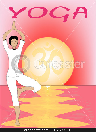 To use this stock image in your creative project, please select the size you need over to the right and click the "Add to Cart" button.
Your downloaded image will come with the Cutcaster watermark removed so don’t worry about the watermark you see on this page. Yoga Sunset stock vector clipart, A yoga poster set on a pink oriental sunrise by Kotto