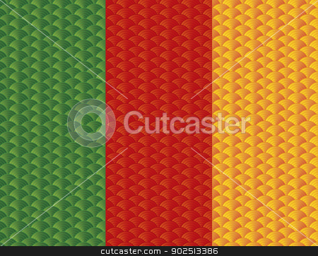 To use this stock image in your creative project, please select the size you need over to the right and click the "Add to Cart" button.
Your downloaded image will come with the Cutcaster watermark removed so don’t worry about the watermark you see on this page. Chinese Japanese Tri Color Fish Scale Pattern stock vector clipart, Chinese Japanese Asian Gold Fish Scale Fabric Textile 3 Colors Pattern Background Illustration by Jit Lim