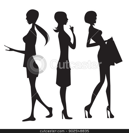 To use this stock image in your creative project, please select the size you need over to the right and click the "Add to Cart" button.
Your downloaded image will come with the Cutcaster watermark removed so don’t worry about the watermark you see on this page. silhouette of three cute fashion girls isolated on white backgro stock vector clipart, silhouette of three cute fashion girls isolated on white background by balasoiu