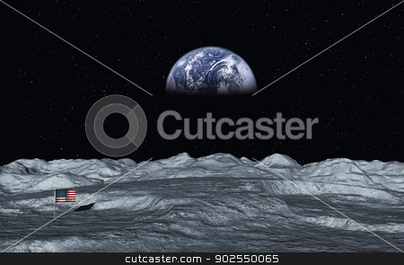 To use this stock image in your creative project, please select the size you need over to the right and click the "Add to Cart" button.
Your downloaded image will come with the Cutcaster watermark removed so don’t worry about the watermark you see on this page. View On Earth stock photo, This image shows a view from moon to earth with american flag by kirschner
