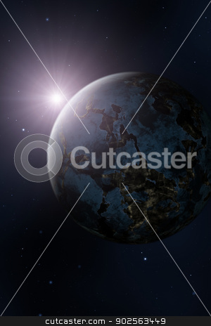 To use this stock image in your creative project, please select the size you need over to the right and click the "Add to Cart" button.
Your downloaded image will come with the Cutcaster watermark removed so don’t worry about the watermark you see on this page. Planet stock photo, An image of a strange planet in space by Markus Gann