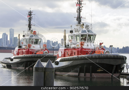 To use this stock image in your creative project, please select the size you need over to the right and click the "Add to Cart" button.
Your downloaded image will come with the Cutcaster watermark removed so don’t worry about the watermark you see on this page. Tug Boats at Vancouver BC Harbor stock photo, Tug Boats for Container Ships at Port of Vancouver BC Harbor by Jit Lim
