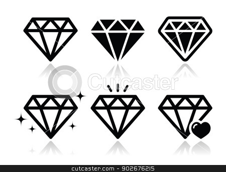 To use this stock image in your creative project, please select the size you need over to the right and click the "Add to Cart" button.
Your downloaded image will come with the Cutcaster watermark removed so don’t worry about the watermark you see on this page. Diamond vector icons set stock vector clipart, Jewelery, diamond black icons set with reflection isolated on white by Agnieszka Murphy