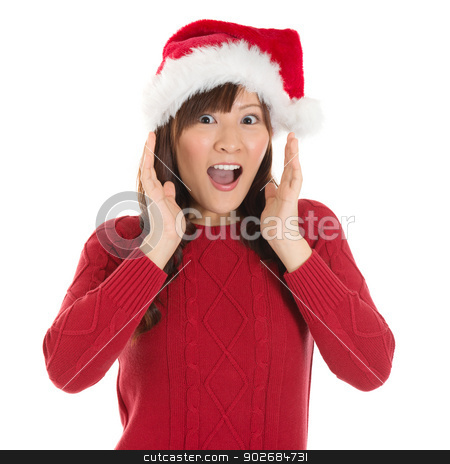 To use this stock image in your creative project, please select the size you need over to the right and click the "Add to Cart" button.
Your downloaded image will come with the Cutcaster watermark removed so don’t worry about the watermark you see on this page. Shocked Asian Santa woman stock photo, Shocked Asian Santa woman shouting isolated over white background. Asian female model. by szefei