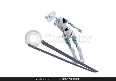 To use this stock image in your creative project, please select the size you need over to the right and click the "Add to Cart" button.
Your downloaded image will come with the Cutcaster watermark removed so don’t worry about the watermark you see on this page. Robot Ski Jumper stock photo, 3d render of a robot ski jumping against a white background. by Glenn Price