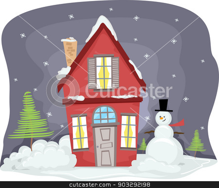 To use this stock image in your creative project, please select the size you need over to the right and click the "Add to Cart" button.
Your downloaded image will come with the Cutcaster watermark removed so don’t worry about the watermark you see on this page. Winter House stock vector clipart, Illustration of a Snowman Standing Beside a Red House Covered in Snow by BNP
