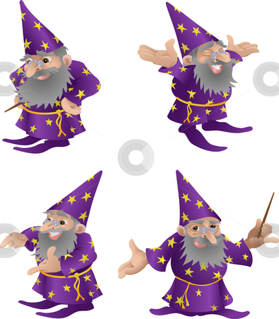 Wizard illustration. Wizard illustration. stock photo, An illustration of a very funky friendly wizard in four different poses by Christos Georghiou
