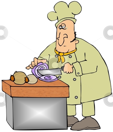 Slicing Onions Slicing Onions stock photo, This illustration depicts a chef slicing a purple onion with a single tear on his cheek. by Dennis Cox