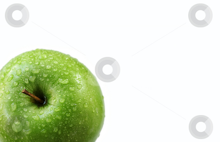 Wet Green Granny Smith Apple On White Wet Green Granny Smith Apple On White stock photo, Green apple with water drops cropped in left corner by Mark S