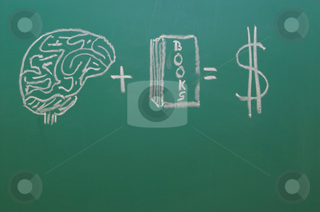 To use this stock image in your creative project, please select the size you need over to the right and click the "Add to Cart" button.
Your downloaded image will come with the Cutcaster watermark removed so don’t worry about the watermark you see on this page. Chalkboard stock photo, A chalkboard with the concept of education equals money. by Robert Byron
