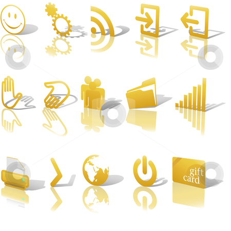 To use this stock image in your creative project, please select the size you need over to the right and click the "Add to Cart" button.
Your downloaded image will come with the Cutcaster watermark removed so don’t worry about the watermark you see on this page. Web Gold Icons Shadows & Relections Angled on White Set 2 stock vector clipart, Gold Angled Icon Symbol Set 2: Printer; Gears; Chart; Earth; People; RSS; etc. On white with shadows & reflection by Michael Brown