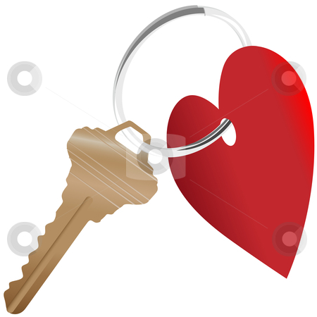 Heart symbol and house key on a shiny keyring Heart symbol and house key on a shiny keyring stock vector clipart, Love the Home: a set of heart symbol and house key on a shiny key ring. by Michael Brown