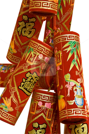 Chinese fire crackers Chinese fire crackers stock photo, Red Chinese fire crackers that are used for celebration of the Lunar New Year, isolated on white by Paul Hakimata