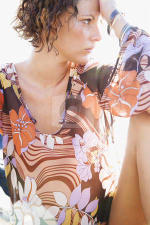To use this stock image in your creative project, please select the size you need over to the right and click the "Add to Cart" button.
Your downloaded image will come with the Cutcaster watermark removed so don’t worry about the watermark you see on this page. Pensive woman. stock photo, Serious young adult Caucasian female looking off to side. by Iofoto Images
