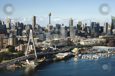 To use this stock image in your creative project, please select the size you need over to the right and click the "Add to Cart" button.
Your downloaded image will come with the Cutcaster watermark removed so don’t worry about the watermark you see on this page. Sydney, Australia aerial. stock photo, Aerial view of Anzac Bridge and downtown buildings in Sydney, Australia. by Iofoto Images