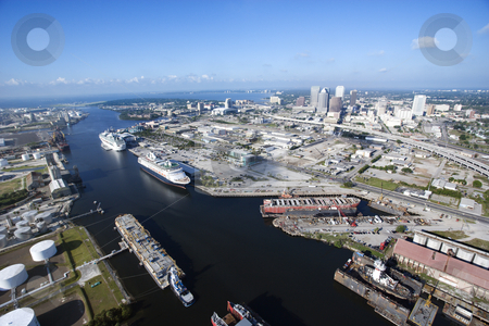 To use this stock image in your creative project, please select the size you need over to the right and click the "Add to Cart" button.
Your downloaded image will come with the Cutcaster watermark removed so don’t worry about the watermark you see on this page. Tampa Bay Area. stock photo, Aerial view of Tampa Bay Area, Florida with waterway and ships. by Iofoto Images