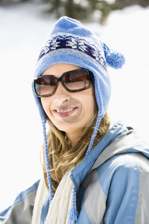 To use this stock image in your creative project, please select the size you need over to the right and click the "Add to Cart" button.
Your downloaded image will come with the Cutcaster watermark removed so don’t worry about the watermark you see on this page. Woman in ski cap. stock photo, Portrait of attractive smiling mid adult Caucasian blond woman wearing blue ski cap and sunglasses looking at viewer. by Iofoto Images