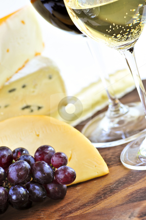 Wine and cheese Wine and cheese stock photo, Wineglasses with red and white wine and assorted cheeses by Elena Elisseeva