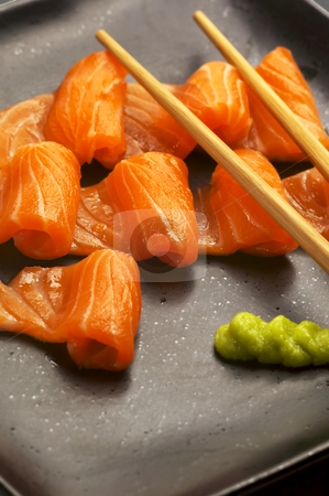 Salmon sushi Salmon sushi stock photo, Slice of salmon sushi with wasabi sauce by Francesco Perre