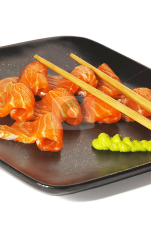 To use this stock image in your creative project, please select the size you need over to the right and click the "Add to Cart" button.
Your downloaded image will come with the Cutcaster watermark removed so don’t worry about the watermark you see on this page. Salmon sushi stock photo, Slice of salmon sushi with wasabi sauce by Francesco Perre