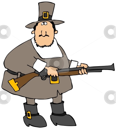 Pilgrim With A Gun Pilgrim With A Gun stock photo, This illustration depicts a Pilgrim carrying a blunderbuss rifle. by Dennis Cox