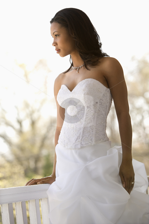 To use this stock image in your creative project, please select the size you need over to the right and click the "Add to Cart" button.
Your downloaded image will come with the Cutcaster watermark removed so don’t worry about the watermark you see on this page. Bridal portrait. stock photo, Portrait of African-American bride leaning against railing. by Iofoto Images