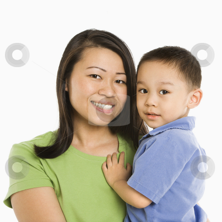 To use this stock image in your creative project, please select the size you need over to the right and click the "Add to Cart" button.
Your downloaded image will come with the Cutcaster watermark removed so don’t worry about the watermark you see on this page. Mother holding son. stock photo, Asian mother holding son smiling in front of white background. by Iofoto Images