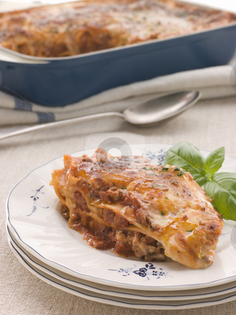 Portion of Lasagne with Basil Portion of Lasagne with Basil stock photo, Plate with a Portion of Lasagne decorated with Basil by Monkey Business Images