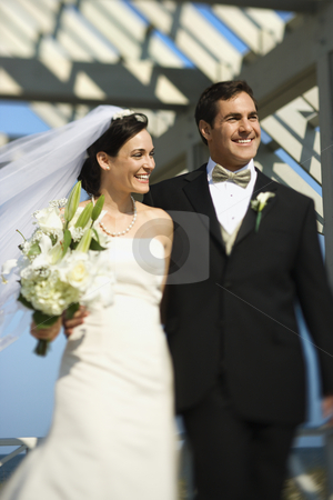 To use this stock image in your creative project, please select the size you need over to the right and click the "Add to Cart" button.
Your downloaded image will come with the Cutcaster watermark removed so don’t worry about the watermark you see on this page. Bride and groom walking. stock photo, Caucasian mid-adult bride and groom walking together smiling. by Iofoto Images