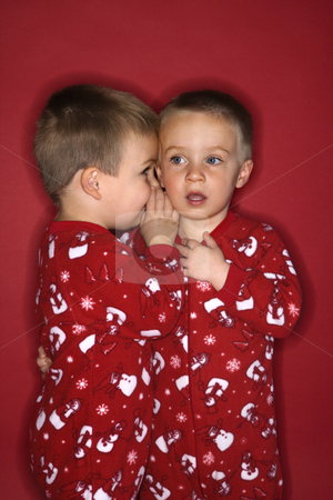 To use this stock image in your creative project, please select the size you need over to the right and click the "Add to Cart" button.
Your downloaded image will come with the Cutcaster watermark removed so don’t worry about the watermark you see on this page. Boy twin brothers whispering. stock photo, Young male twin child whispering to other twin. by Iofoto Images