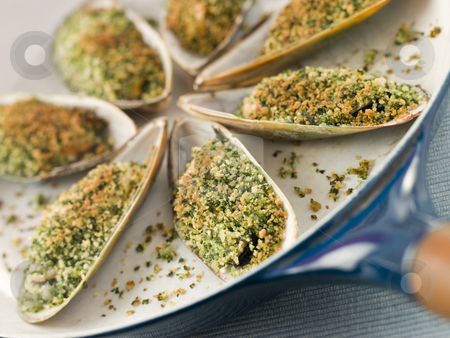 To use this stock image in your creative project, please select the size you need over to the right and click the "Add to Cart" button.
Your downloaded image will come with the Cutcaster watermark removed so don’t worry about the watermark you see on this page. Green Lip Mussel with a Provencale Herb Crust stock photo, by Monkey Business Images
