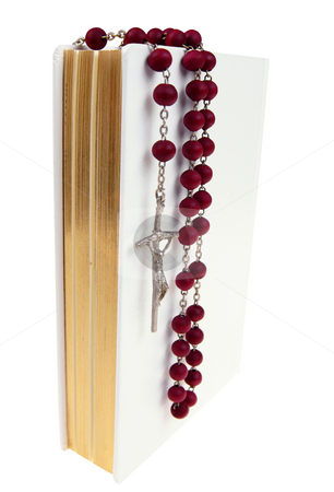 Prayer book Prayer book stock photo, White prayer book with red rosary isolated on white background by Marek Kosmal
